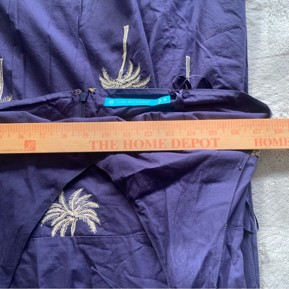 Tori Richard It's a Date River Dress Navy Palm Tree Embroidery Halter Maxi Dress - Picture 8 of 10